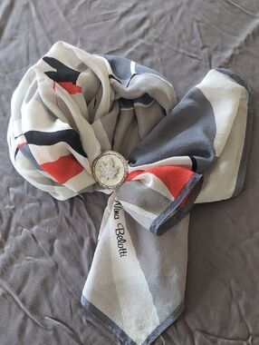 Silky Colorblock Scarf with Red Accent